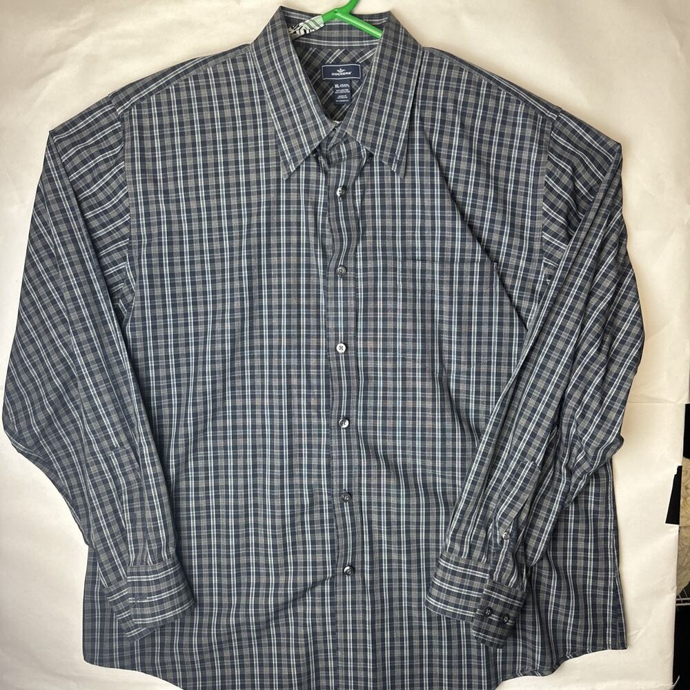 Dockers Signature No Wrinkle Long Sleeve Men’s ExtraLarge Shirt Blue/White Plaid